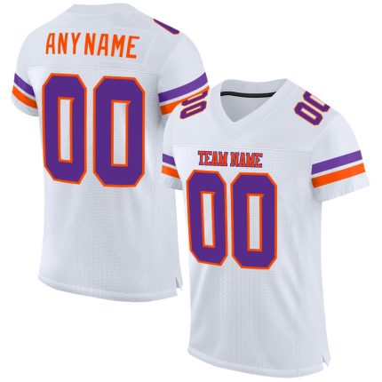 Customizable Purple Orange Football Jersey with Personalized Name & Number - Authentic Mesh Team Gear Personalized White