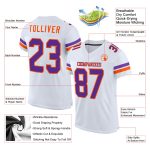 Customizable Purple Orange Football Jersey with Personalized Name & Number - Authentic Mesh Team Gear Personalized White