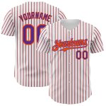 Personalized Purple-Orange Baseball Jersey with Custom Name and Number - White Pinstripe Team Apparel Personalized White