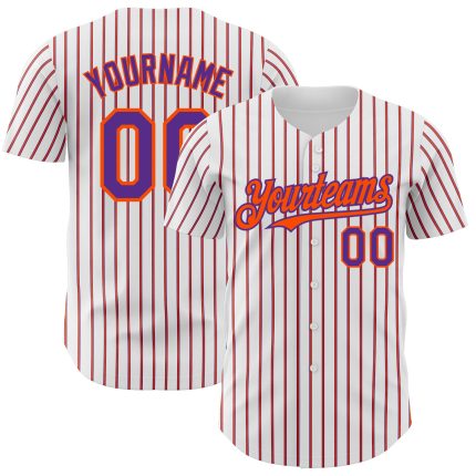 Personalized Purple-Orange Baseball Jersey with Custom Name and Number - White Pinstripe Team Apparel Personalized White
