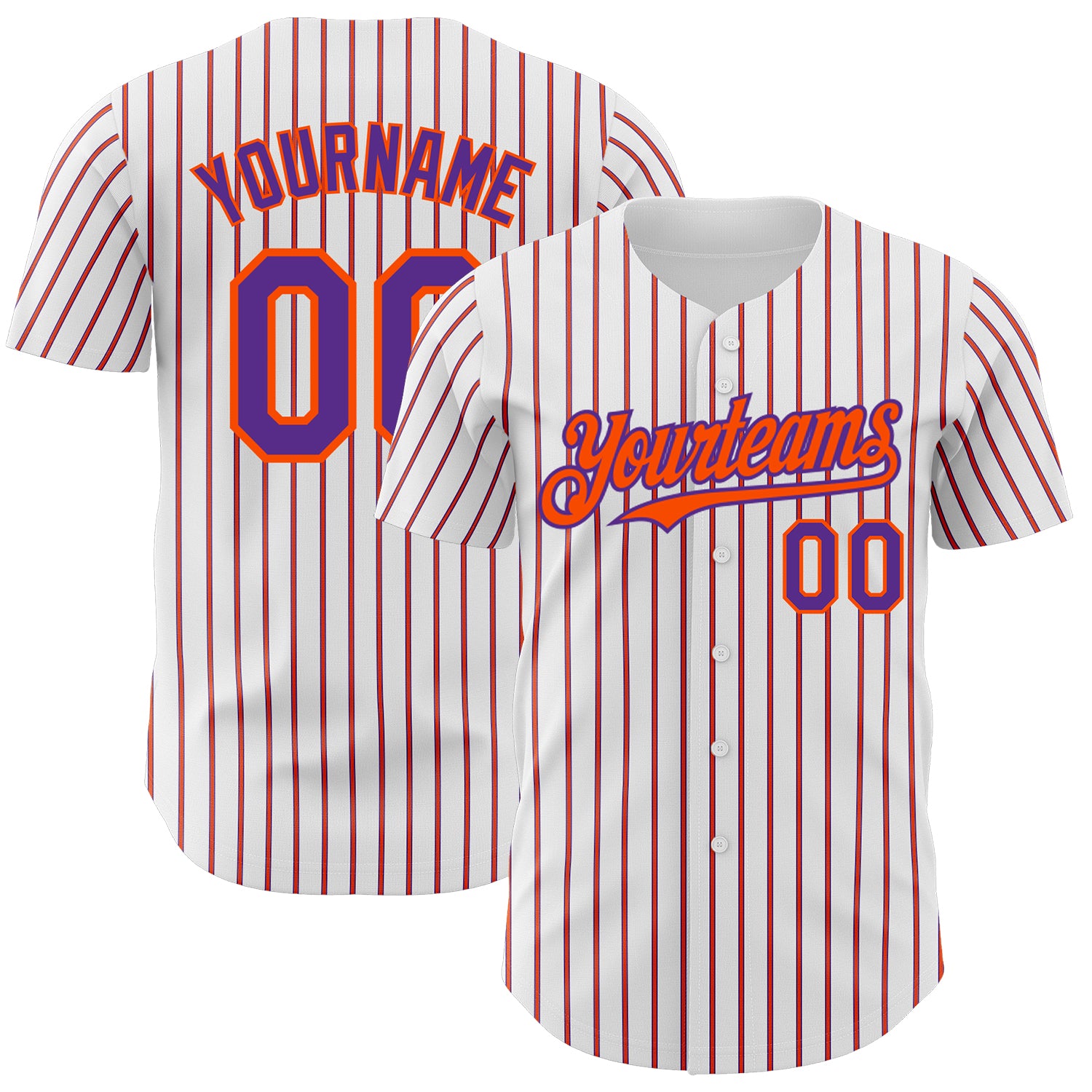 Personalized Purple-Orange Baseball Jersey with Custom Name and Number - White Pinstripe Team Apparel Personalized White
