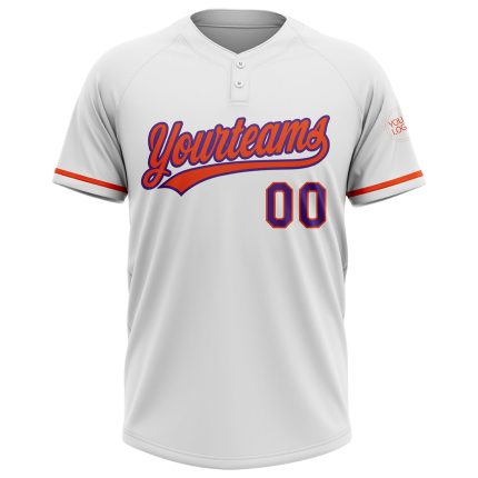 Custom Name and Number Unisex Softball Jersey - Personalized White Purple Orange Two-Button Design Personalized White Purple-Orange