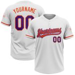 Custom Name and Number Unisex Softball Jersey - Personalized White Purple Orange Two-Button Design Personalized White Purple-Orange