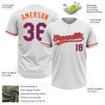 Custom Name and Number Unisex Softball Jersey - Personalized White Purple Orange Two-Button Design Personalized White Purple-Orange