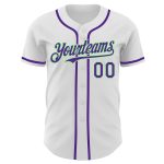 Custom Authentic Baseball Jersey Personalized with Name & Number - White Purple Pea Green Personalized White Purple-Pea Green