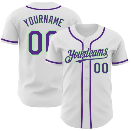 Custom Authentic Baseball Jersey Personalized with Name & Number - White Purple Pea Green Personalized White Purple-Pea Green