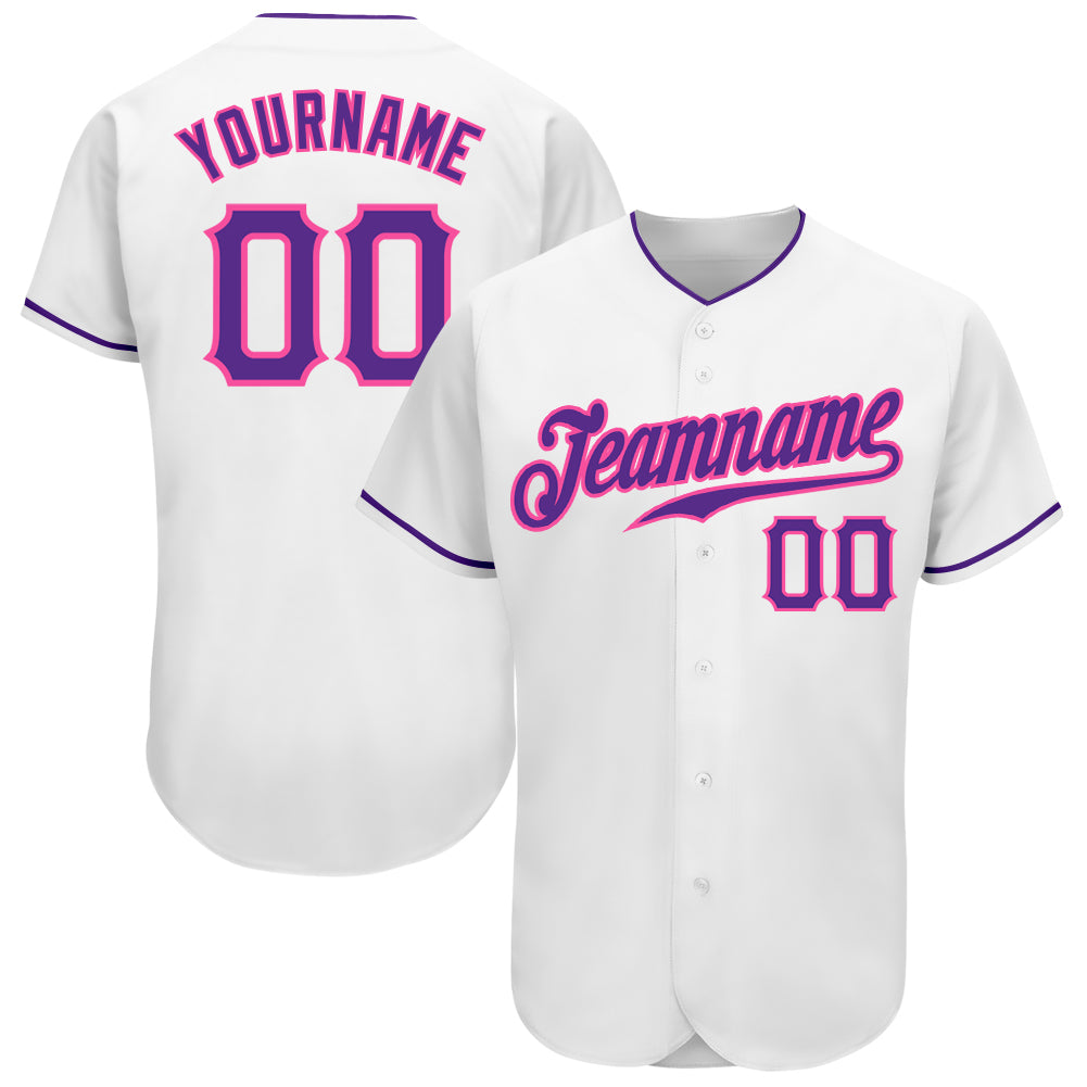 Custom Name and Number Personalized Authentic Baseball Jersey - White Purple-Pink Team Jersey Personalized White Purple-Pink