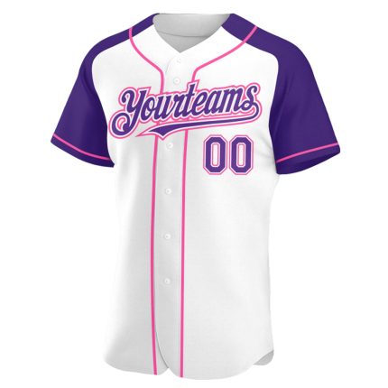 Custom Name and Number Baseball Jersey - Personalized White Purple Pink Authentic Raglan Sleeves Personalized White Purple-Pink