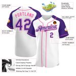 Custom Name and Number Baseball Jersey - Personalized White Purple Pink Authentic Raglan Sleeves Personalized White Purple-Pink