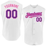 Custom Personalized Sleeveless Baseball Jersey with Name & Number in White Purple-Pink - Authentic Team Apparel Personalized