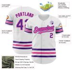 Custom Name and Number Authentic Baseball Jersey - Personalized White Purple-Pink Stripe Design Personalized White Purple-Pink