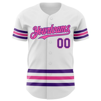 Custom Name and Number Authentic Baseball Jersey - Personalized White Purple-Pink Stripe Design Personalized White Purple-Pink