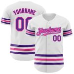 Custom Name and Number Authentic Baseball Jersey - Personalized White Purple-Pink Stripe Design Personalized White Purple-Pink