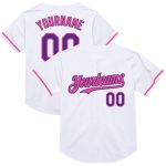 Custom Name and Number Authentic Throwback Baseball Jersey - Personalized White Purple Pink Mesh Design Personalized White