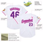 Custom Name and Number Authentic Throwback Baseball Jersey - Personalized White Purple Pink Mesh Design Personalized White