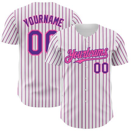 Personalized Purple Pink Pinstripe Baseball Jersey with Custom Name & Number - Authentic Team Apparel Personalized White