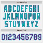 Custom Name Number Aqua Bomber Varsity Letterman Jacket - Personalized White Purple Pinstripe Full-Snap Design Personalized