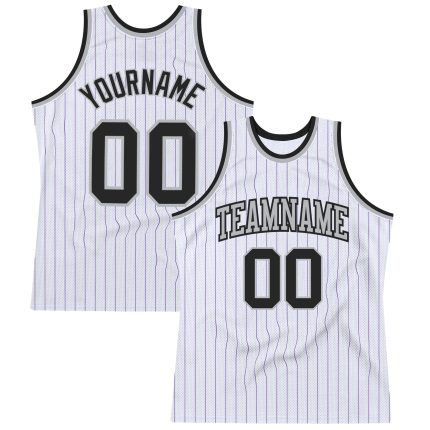 Personalized Black Gray Purple White Pinstripe Basketball Jersey Authentic Personalized White Purple Pinstripe Black-Gray
