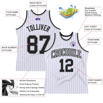 Personalized Black Gray Purple White Pinstripe Basketball Jersey Authentic Personalized White Purple Pinstripe Black-Gray