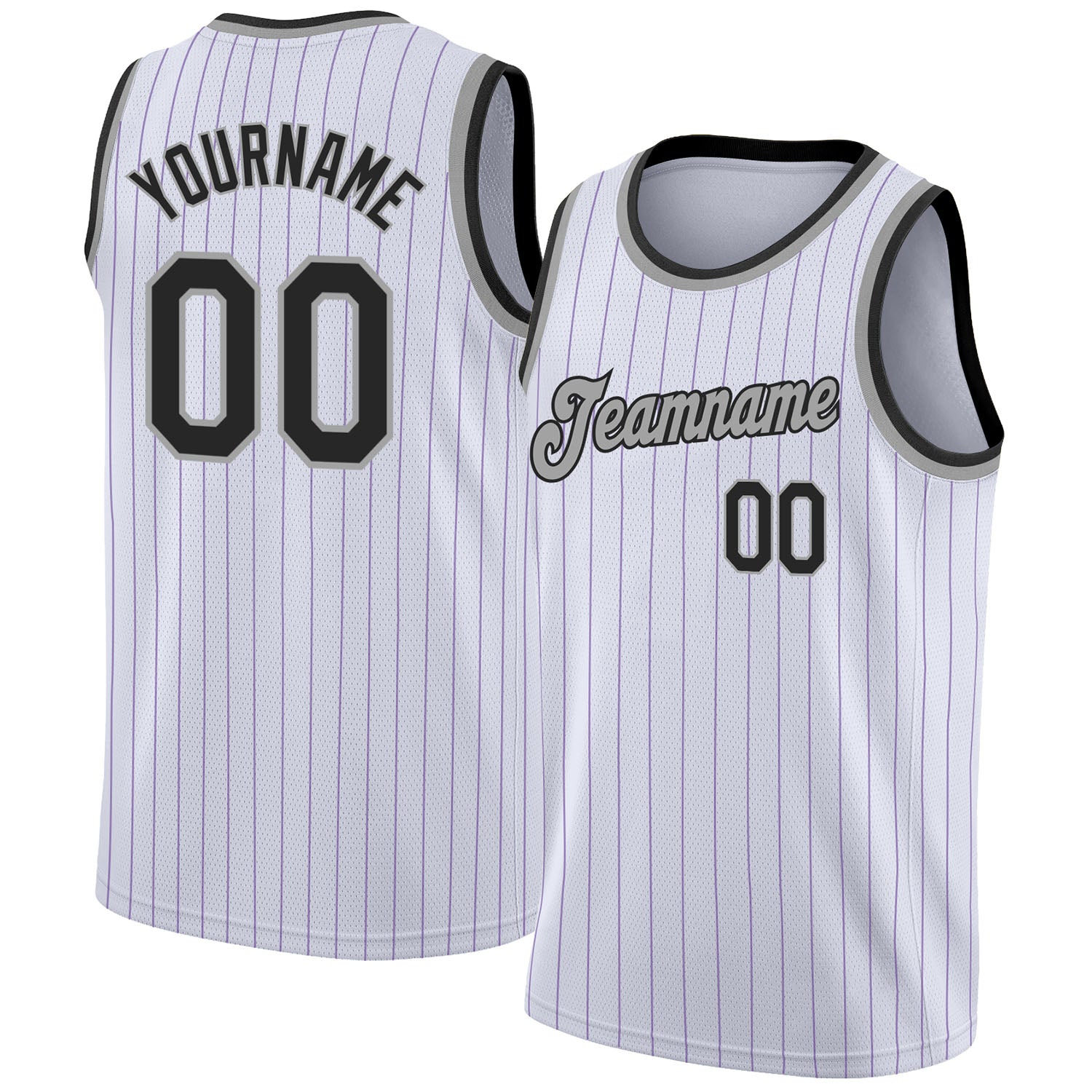 Custom Name Number Basketball Jersey Authentic White Purple Pinstripe Black Gray Personalized White Purple Pinstripe Black-Gray