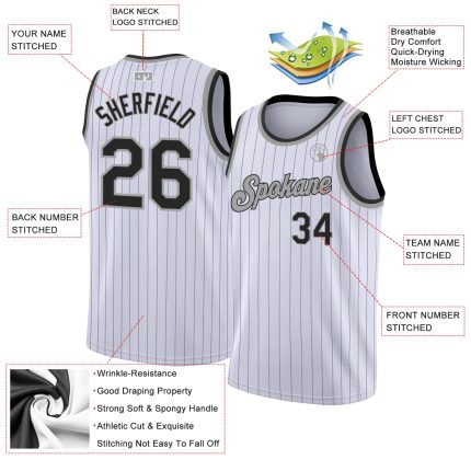 Custom Name Number Basketball Jersey Authentic White Purple Pinstripe Black Gray Personalized White Purple Pinstripe Black-Gray