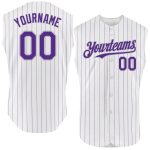 Personalized Authentic Sleeveless Baseball Jersey - Custom Name & Number, White Purple Pinstripe Black Gray Personalized