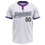 Custom Name and Number Unisex Softball Jersey - Personalized White Purple Pinstripe Two-Button Black-Silver Design Personalized