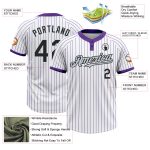 Custom Name and Number Unisex Softball Jersey - Personalized White Purple Pinstripe Two-Button Black-Silver Design Personalized