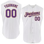 Custom Name Number Personalized Baseball Jersey Gray White Purple Pinstripe Authentic Sleeveless Team Uniform Personalized
