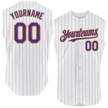 Custom Name Number Personalized Baseball Jersey Gray White Purple Pinstripe Authentic Sleeveless Team Uniform Personalized