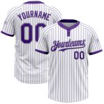 Custom Softball Jersey with Team Name and Number - Personalized White Purple Pinstripe Gray Unisex Two-Button Design Personalized
