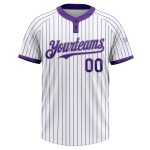 Custom Softball Jersey with Team Name and Number - Personalized White Purple Pinstripe Gray Unisex Two-Button Design Personalized
