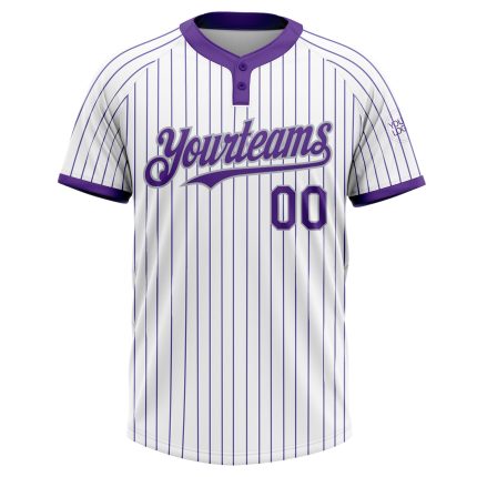 Custom Softball Jersey with Team Name and Number - Personalized White Purple Pinstripe Gray Unisex Two-Button Design Personalized