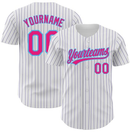 Custom Baseball Jersey with Name & Number - Personalized White Purple Pinstripe Hot Pink Sky Blue Design Personalized White