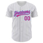 Custom Baseball Jersey with Name & Number - Personalized White Purple Pinstripe Hot Pink Sky Blue Design Personalized White