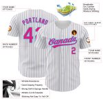 Custom Baseball Jersey with Name & Number - Personalized White Purple Pinstripe Hot Pink Sky Blue Design Personalized White