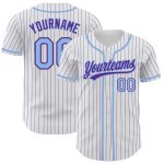 Custom Name and Number Personalized Baseball Jersey - Authentic Light Blue with White Purple Pinstripe Design Personalized
