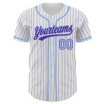 Custom Name and Number Personalized Baseball Jersey - Authentic Light Blue with White Purple Pinstripe Design Personalized