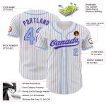 Custom Name and Number Personalized Baseball Jersey - Authentic Light Blue with White Purple Pinstripe Design Personalized