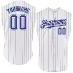 Custom Name Number Personalized Authentic Baseball Jersey Light Blue White Purple Pinstripe Sleeveless Personalized White