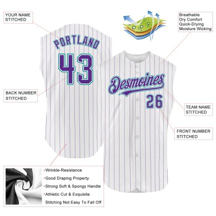 Custom Name Number Personalized Authentic Baseball Jersey Light Blue White Purple Pinstripe Sleeveless Personalized White