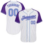 Custom Name and Number Personalized Baseball Jersey - White Purple Pinstripe Light Blue-Purple Authentic Raglan Sleeves Personalized