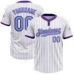 Custom Name and Number Unisex Softball Jersey in White Purple Pinstripe Light Blue - Personalized Team Apparel Personalized