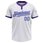 Custom Name and Number Unisex Softball Jersey in White Purple Pinstripe Light Blue - Personalized Team Apparel Personalized