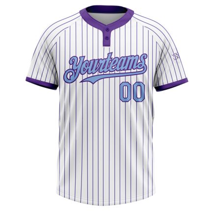 Custom Name and Number Unisex Softball Jersey in White Purple Pinstripe Light Blue - Personalized Team Apparel Personalized