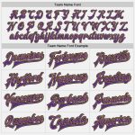 Custom Varsity Letterman Jacket with Personal Name & Number, White Purple Pinstripe, Old Gold Black Bomber Style Personalized