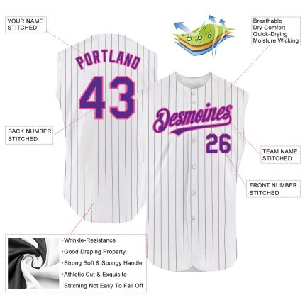 Custom Personalized Orange Sleeveless Baseball Jersey with White Purple Pinstripe - Team Name and Number Personalized White