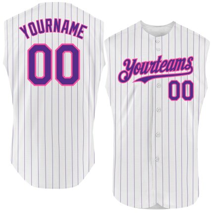 Custom Personalized Orange Sleeveless Baseball Jersey with White Purple Pinstripe - Team Name and Number Personalized White