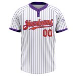 Custom Team Softball Jersey with Personalized Name & Number - Unisex White Purple Pinstripe Two-Button Design Personalized