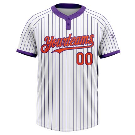 Custom Team Softball Jersey with Personalized Name & Number - Unisex White Purple Pinstripe Two-Button Design Personalized